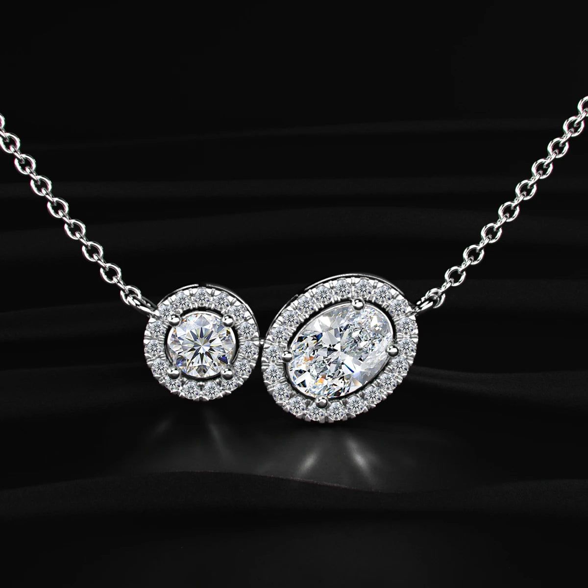 Round and Oval Toi-Et-Moi Necklace With Halo