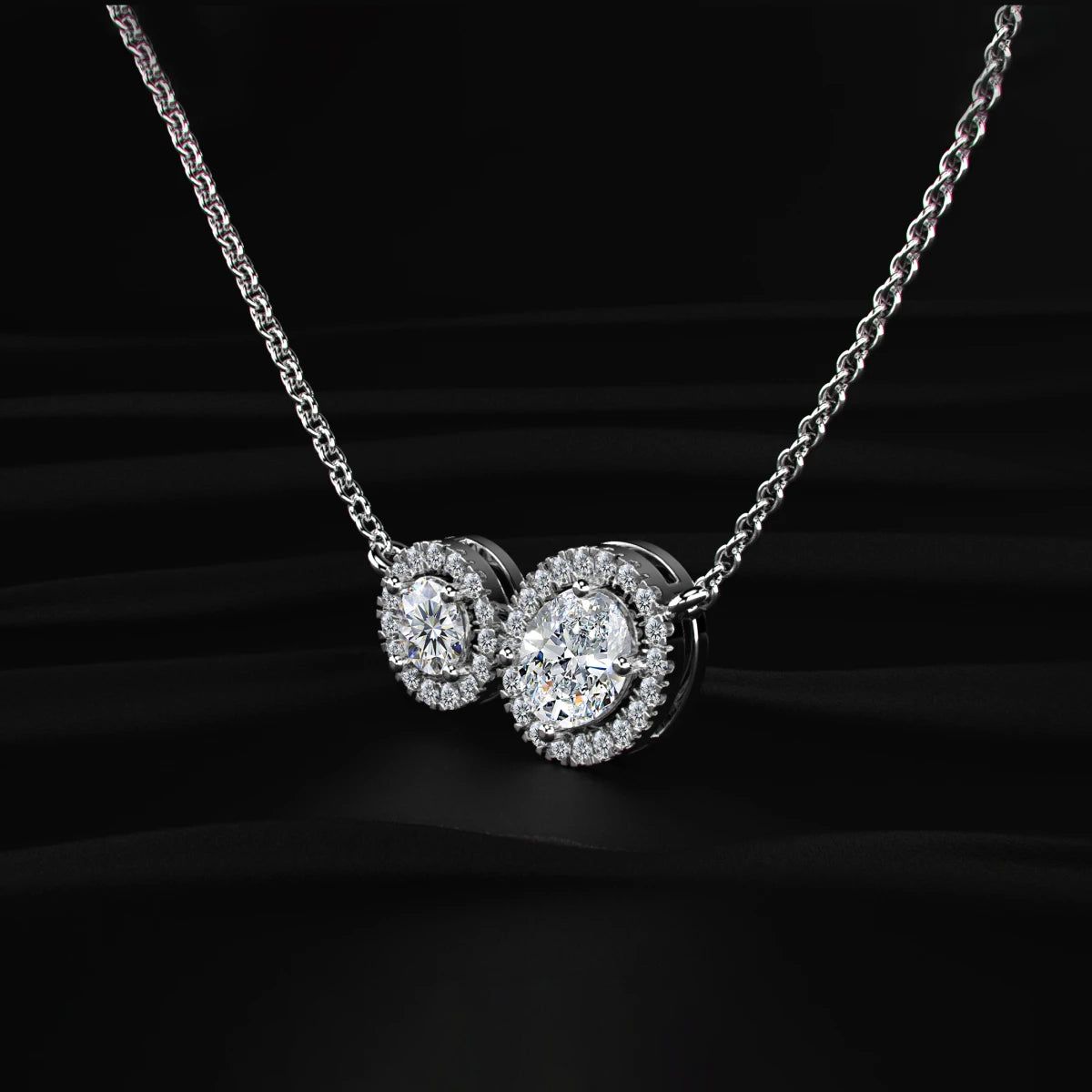 Round and Oval Toi-Et-Moi Necklace With Halo