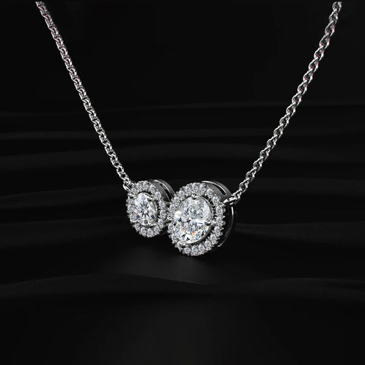 Round and Oval Toi-Et-Moi Necklace With Halo