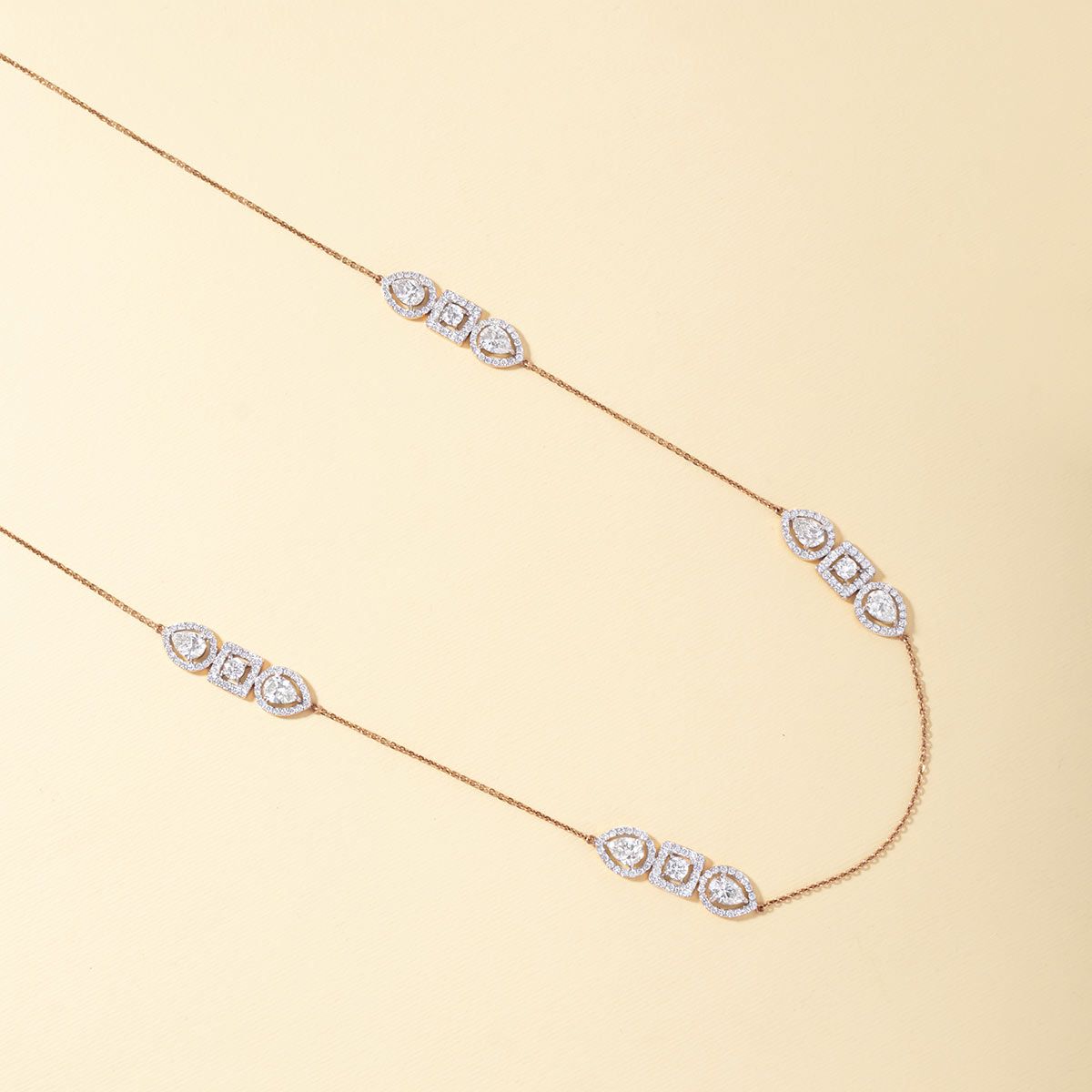 Three Stones Chained Diamond Necklace