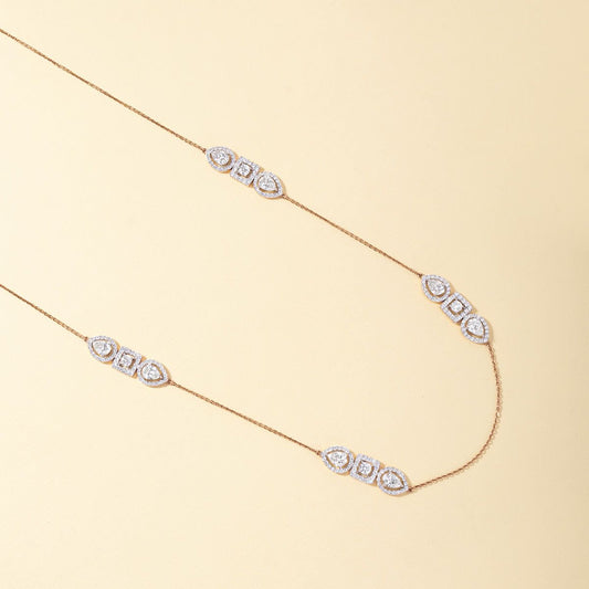 Three Stones Chained Diamond Necklace