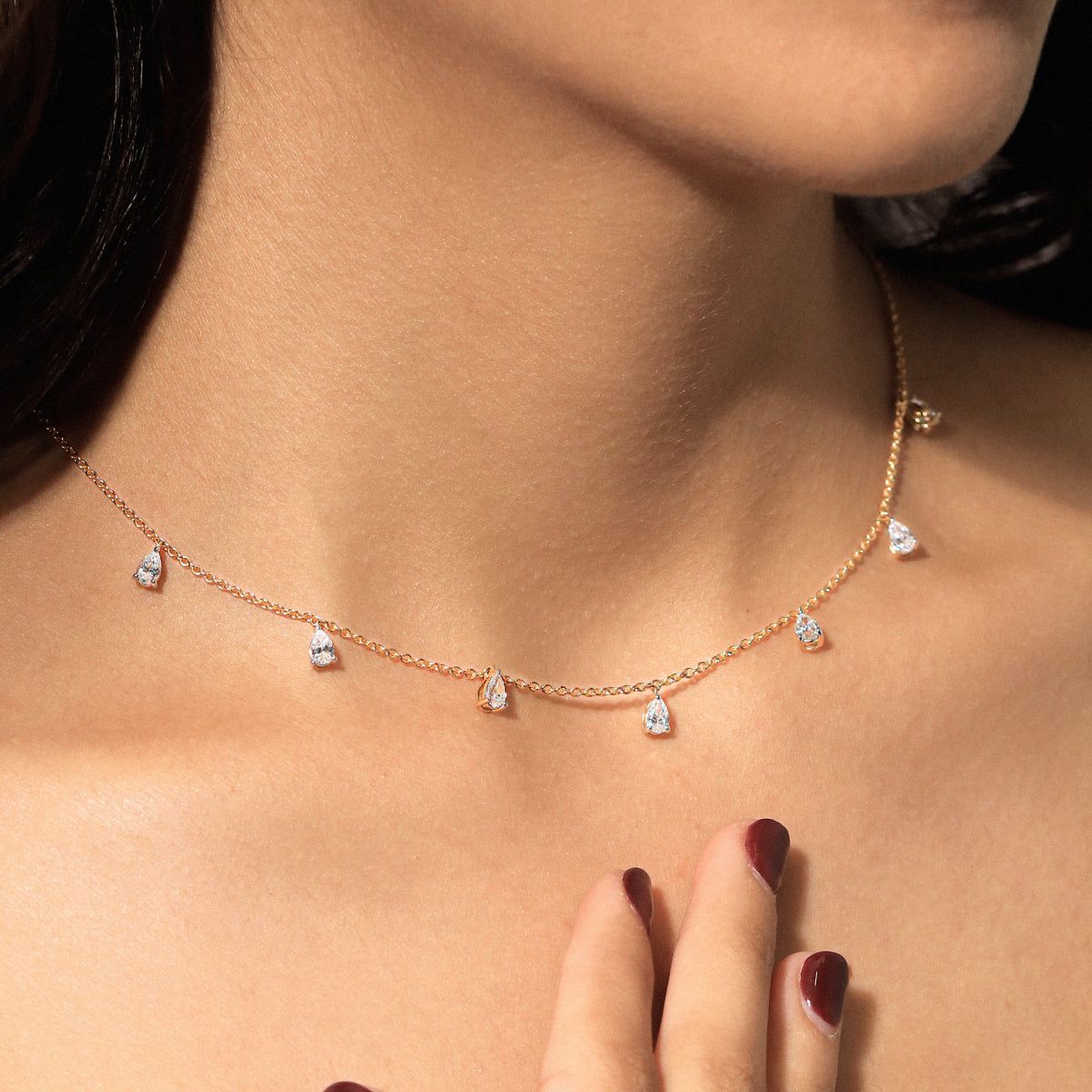 Pear Diamond Station Drop Necklace