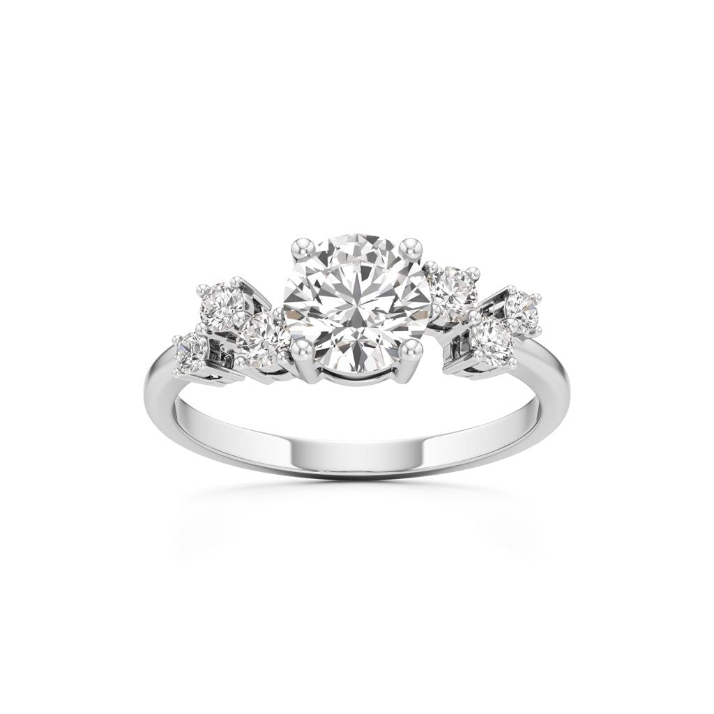 Round Solitaire with Cluster Side Stones Ring