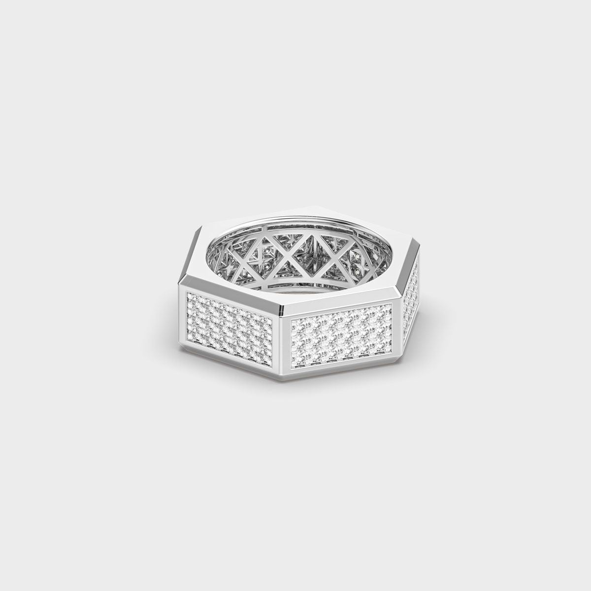 Hexagonal Pave Panel Diamond Band Ring For Men - View 7