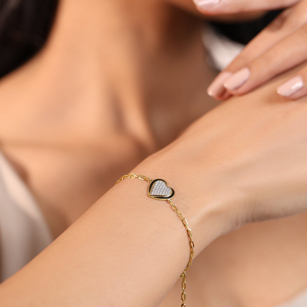 Ceramic Heart Diamond Chain Bracelet
