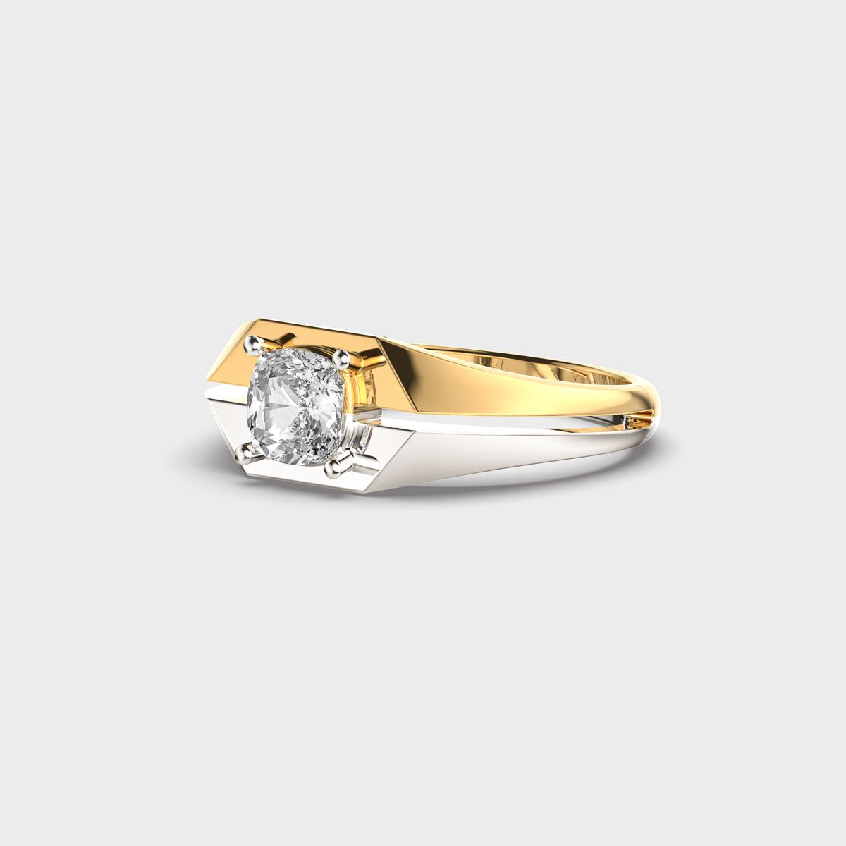 Dual Tone Geometric Round Diamond Ring For Men - View 13