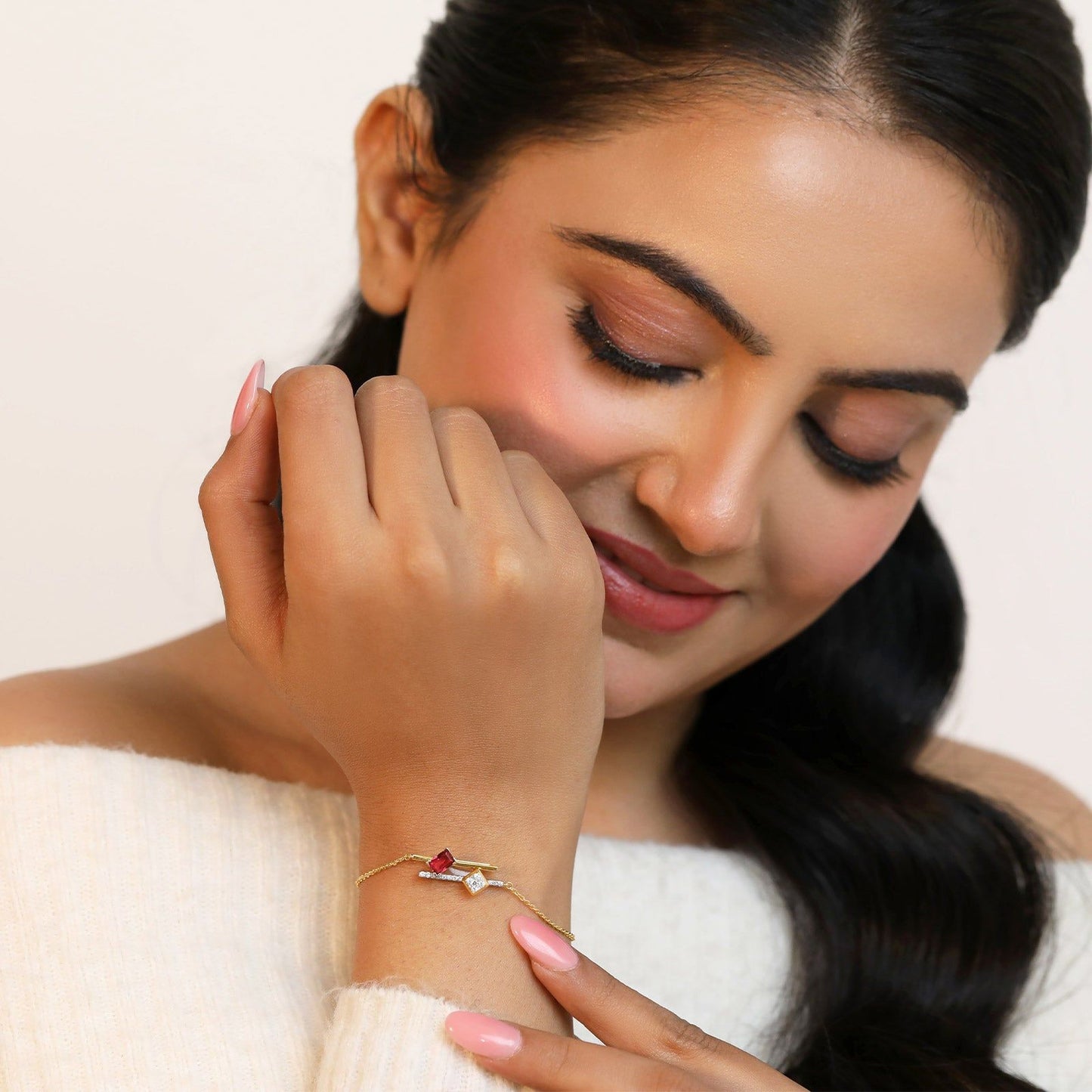 Blush Gemstone Linear Chain Bracelet