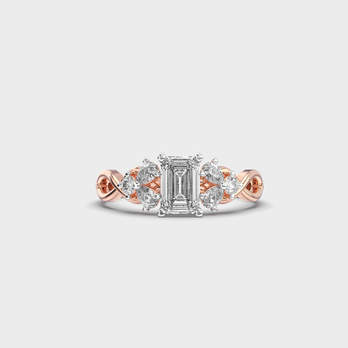 Majestic Emerald Solitaire Diamond Cluster Ring - View 11