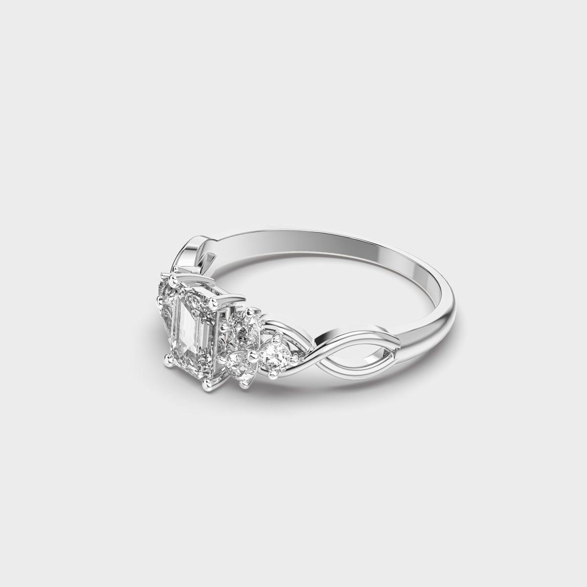 Majestic Emerald Solitaire Diamond Cluster Ring - View 8