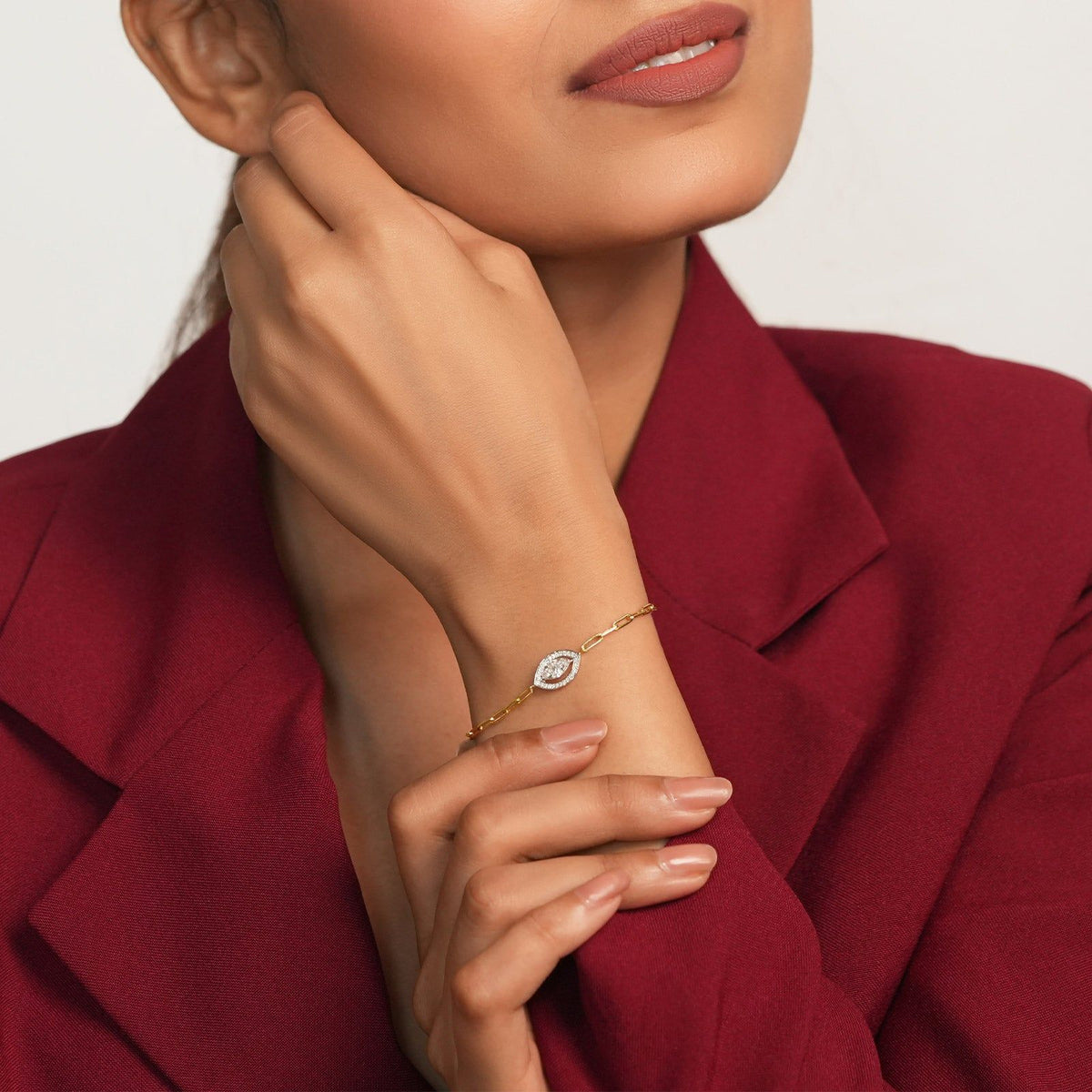Cathedral Halo Marquise Chain Bracelet