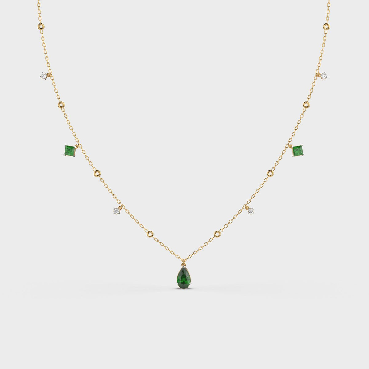 Emerald Green Coloured Stone Diamond Necklace