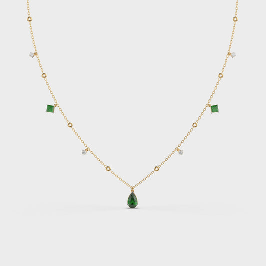 Emerald Green Coloured Stone Diamond Necklace