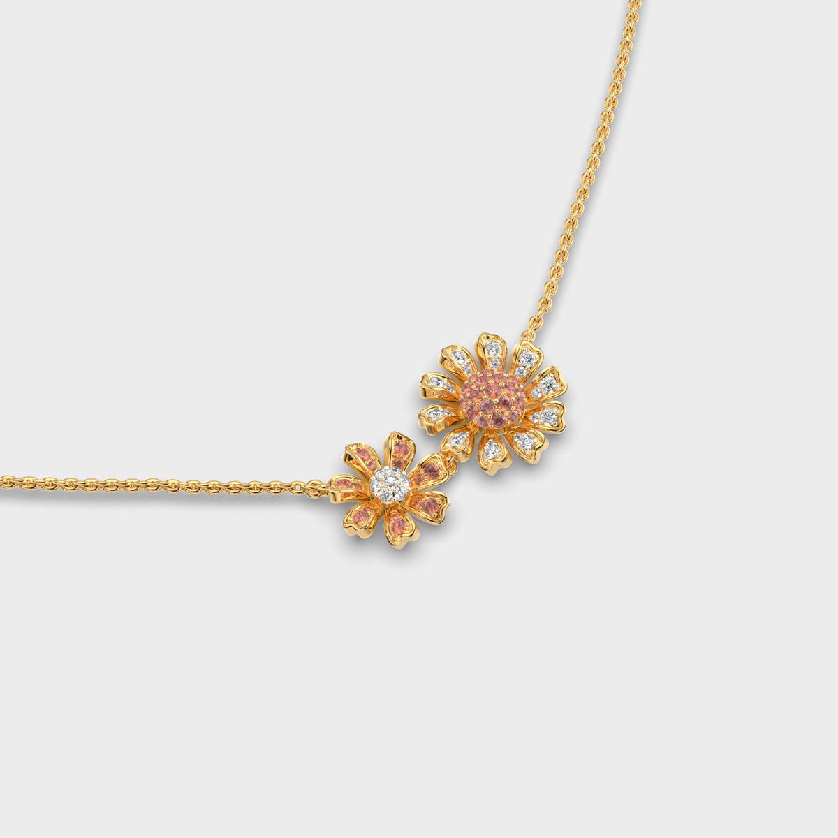 Double Marigold Flower Diamond Necklace