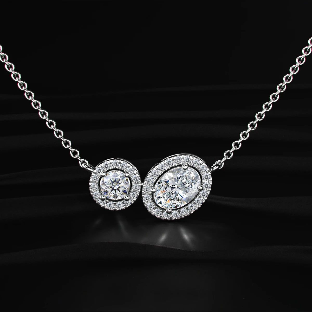 Round and Oval Toi-Et-Moi Necklace With Halo