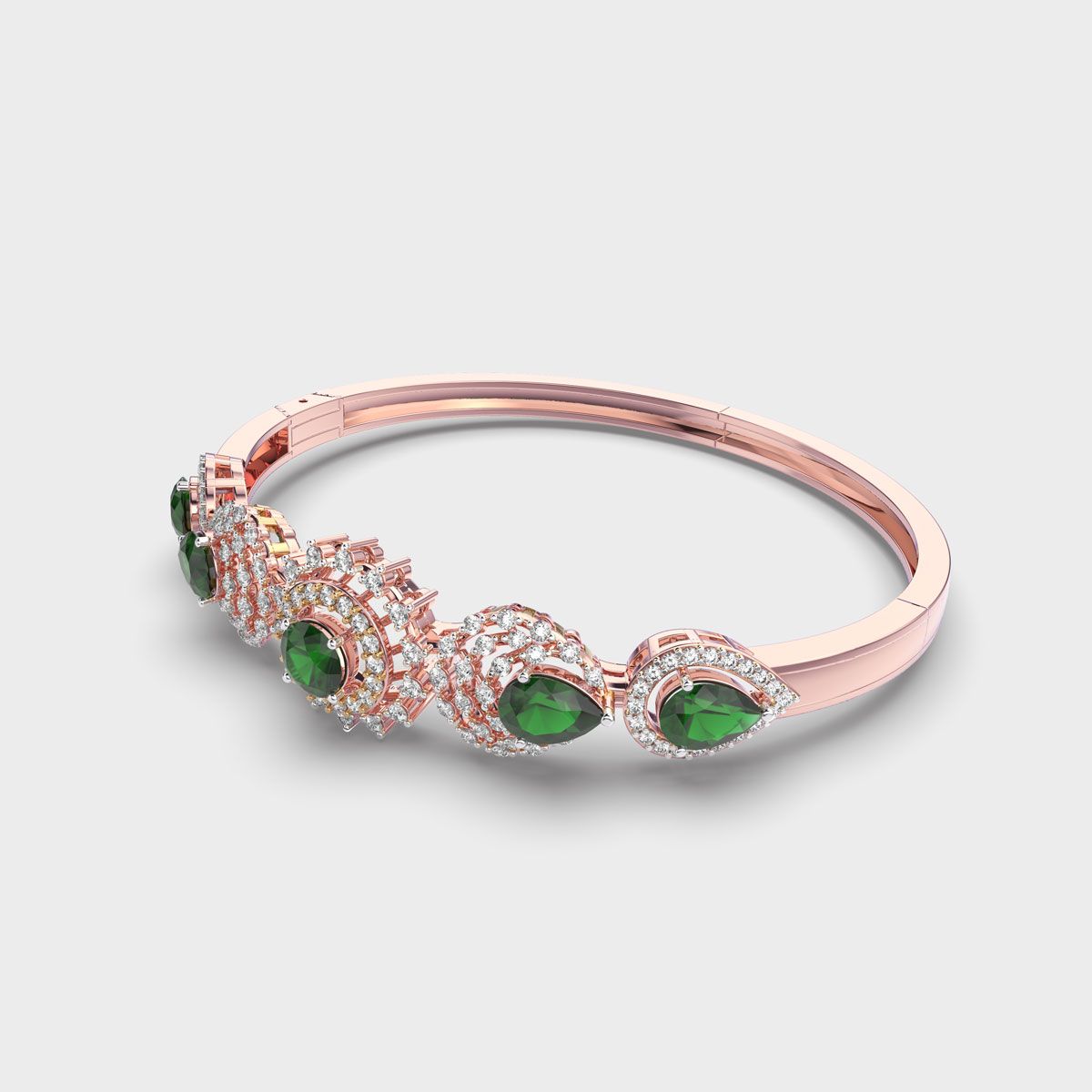 Shimmering Vrinda Green Stone Diamond Kada Bracelet