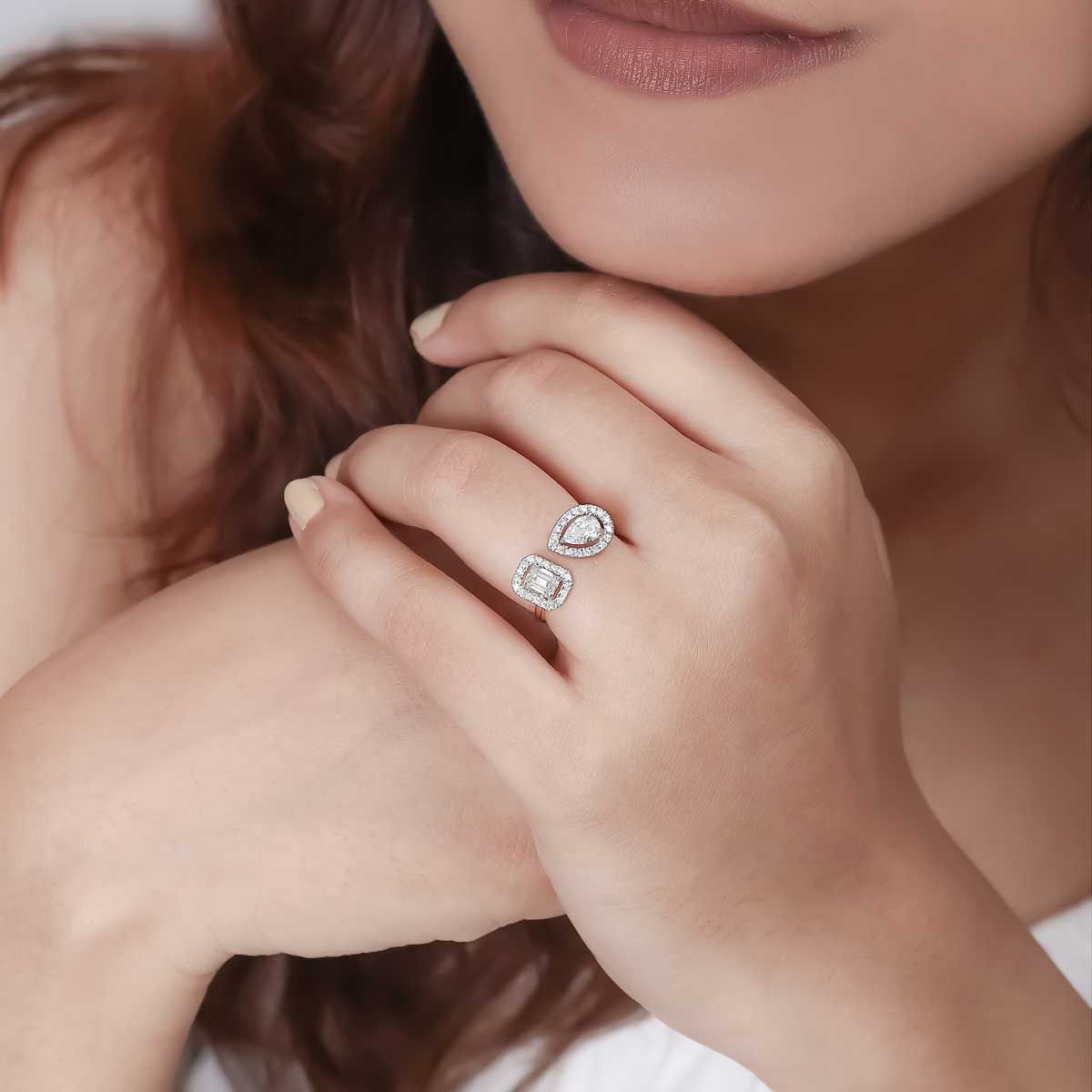 Toi Et Moi Halo Diamond Ring - View 8