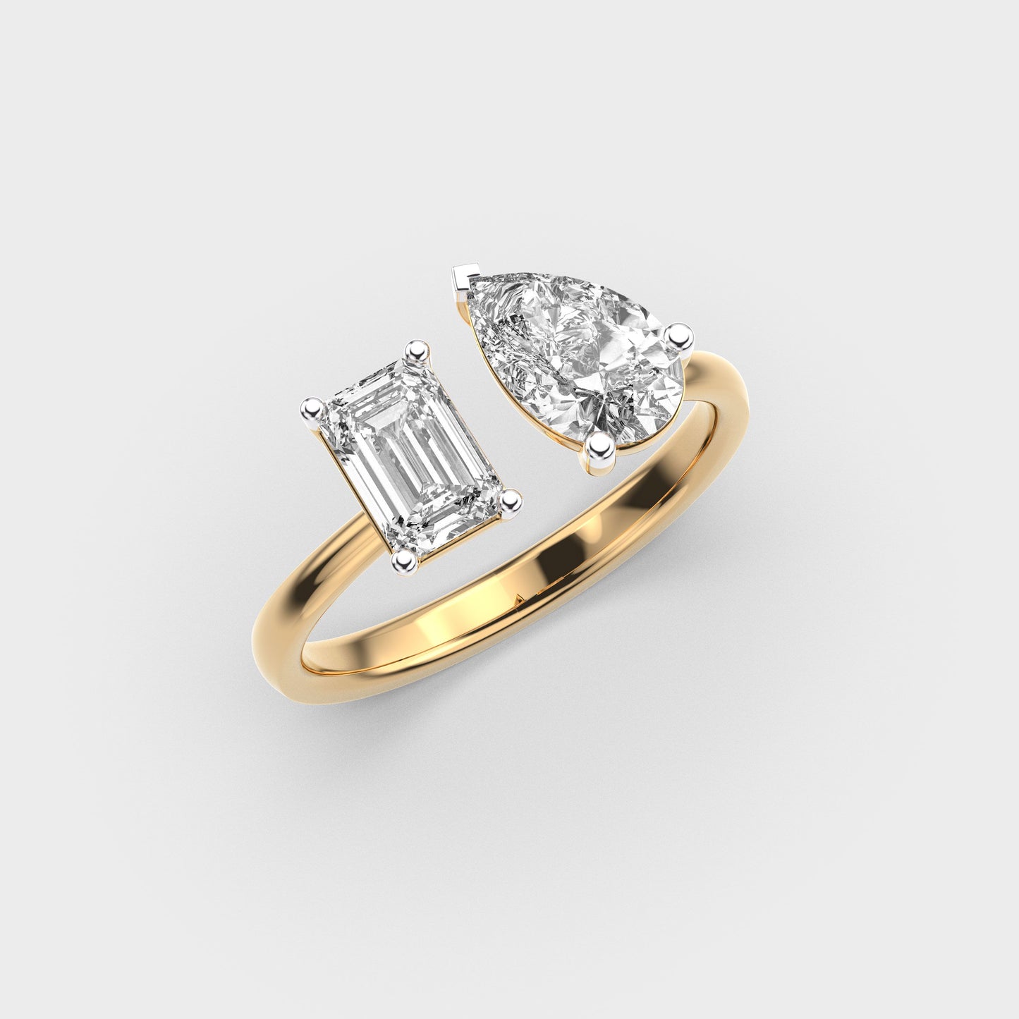 Toi Et Moi Emerald & Pear Diamond Ring - View 2