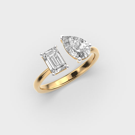 Toi Et Moi Emerald & Pear Diamond Ring - View 2