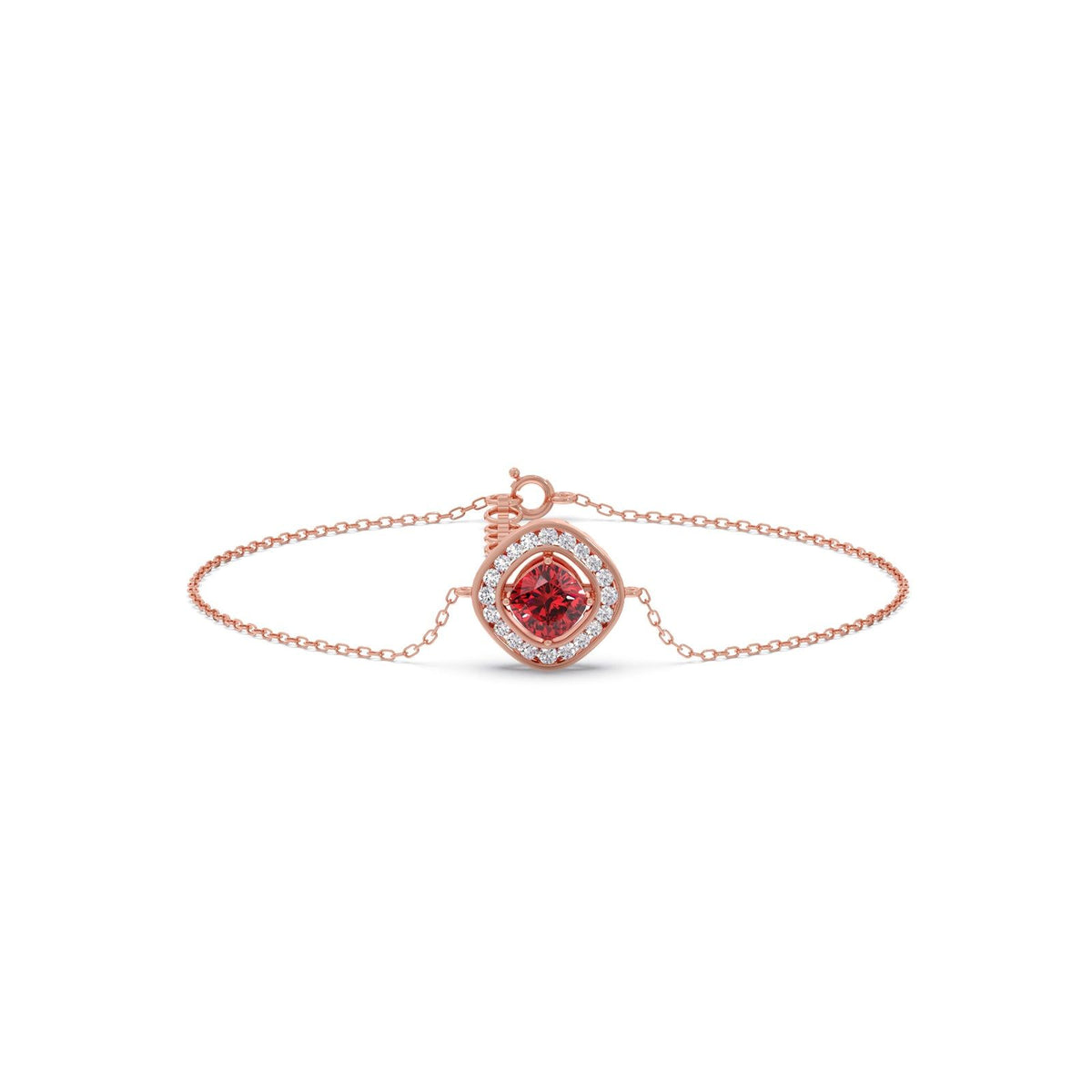 Red Cushion Halo Diamond Bracelet