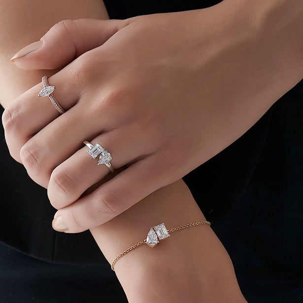 Pear & Emerald Cut Diamond Delicate Chain Bracelet