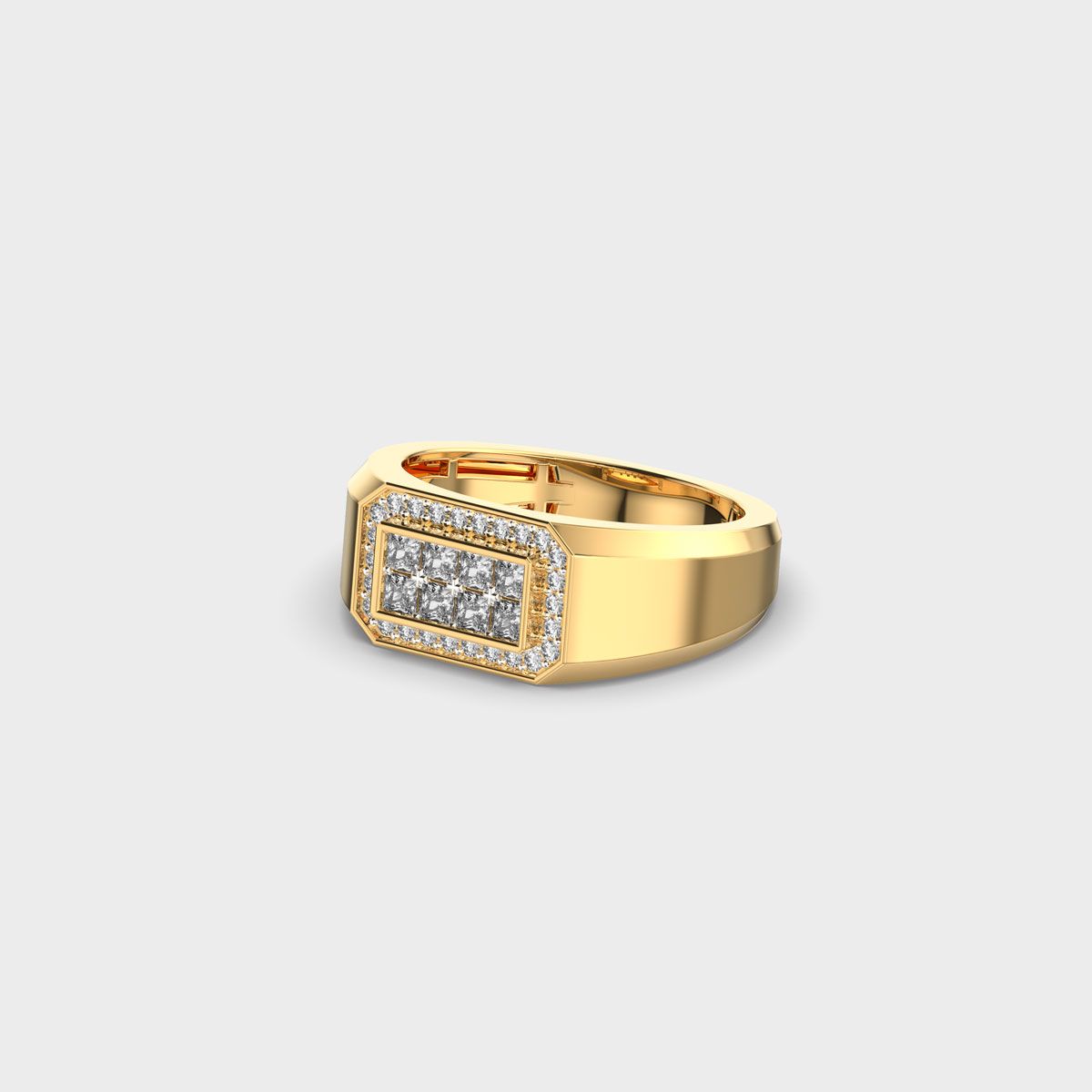Rectangular Signet Diamond Cluster Ring For Men - View 11