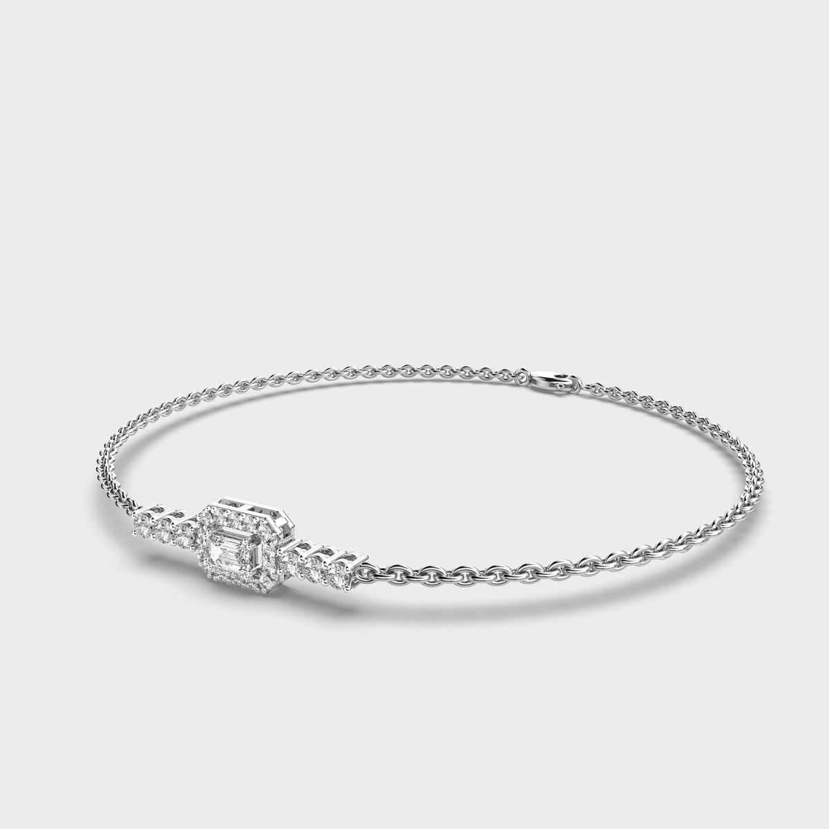 Edgy Halo Emerald Cut Diamond Bracelet