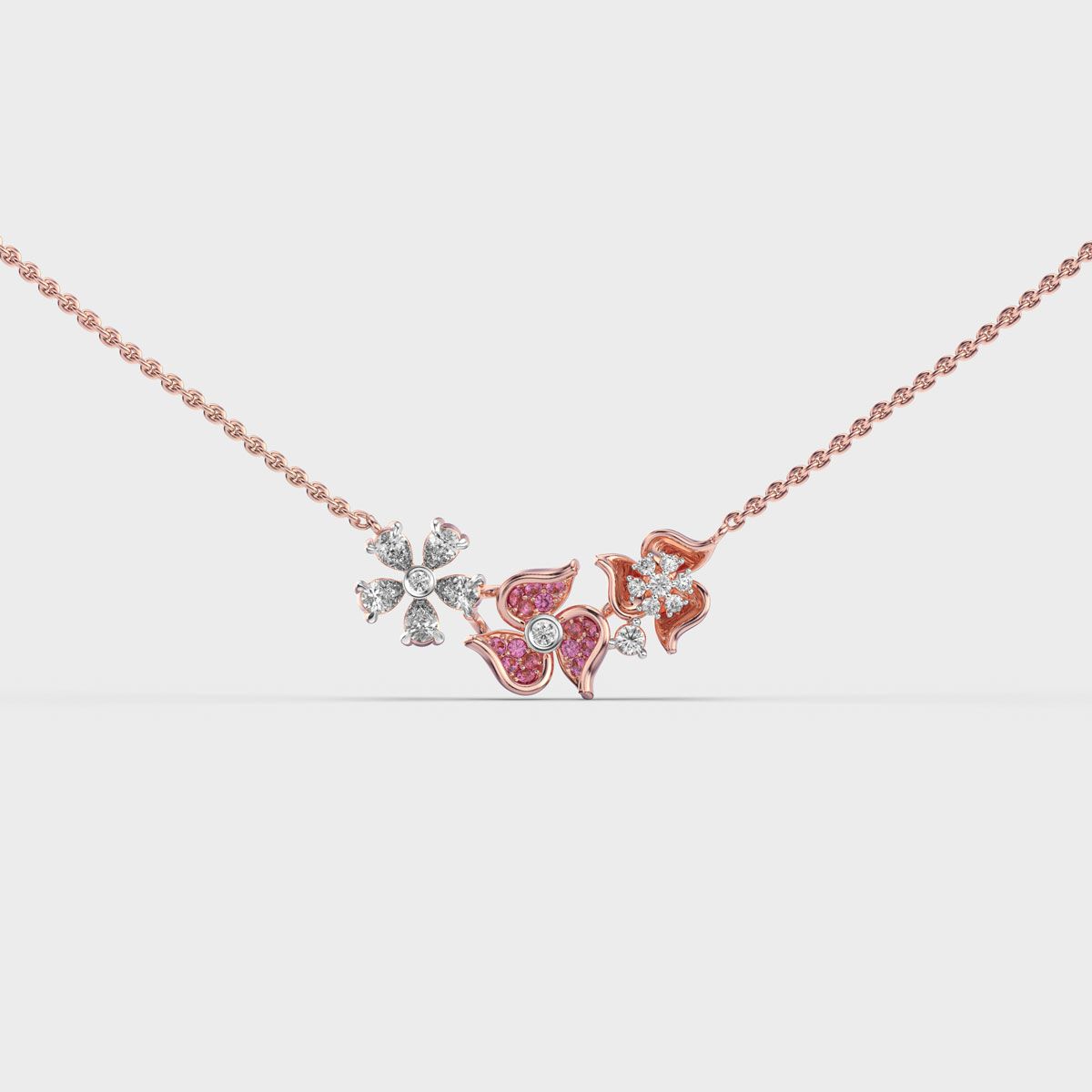 Tres Flowers and Petals Diamond Necklace