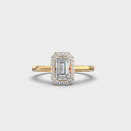Emerald Diamond Halo Band Ring - View 1