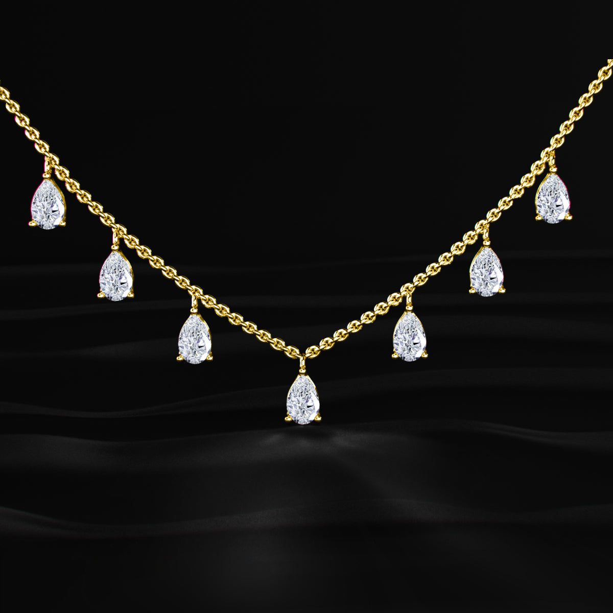 Pear Diamond Station Drop Necklace