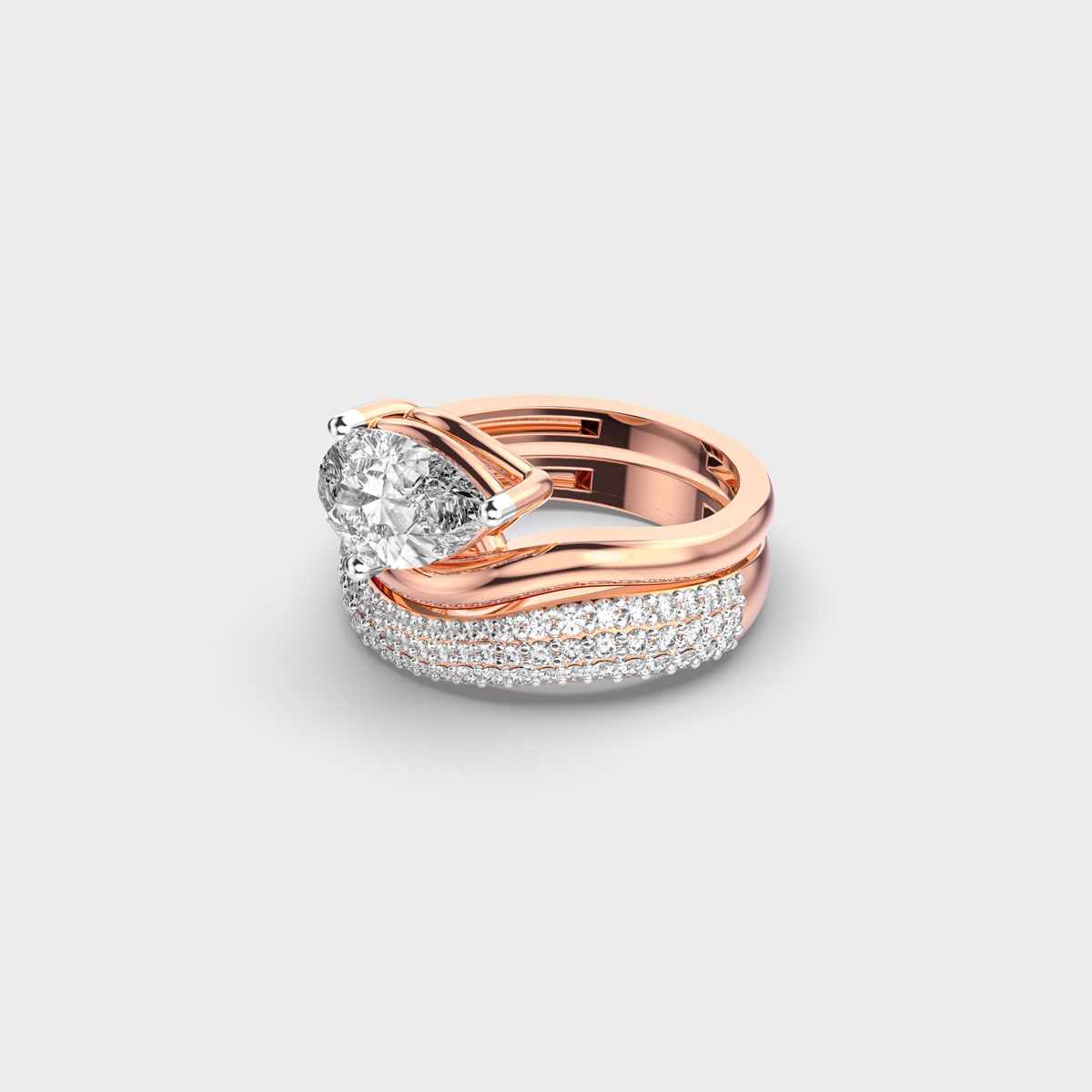 Elegant Pear Wave Diamond Ring - View 7
