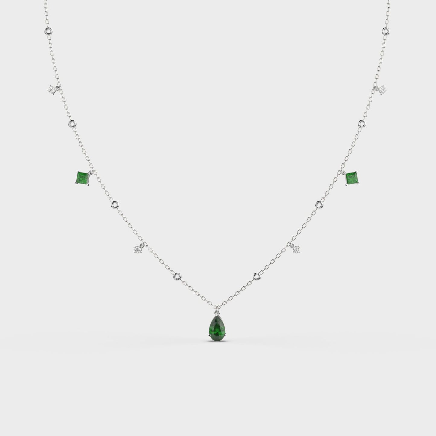 Emerald Green Coloured Stone Diamond Necklace