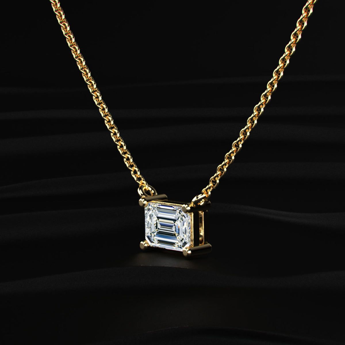 East-West Emerald Cut Diamond Solitaire Necklace