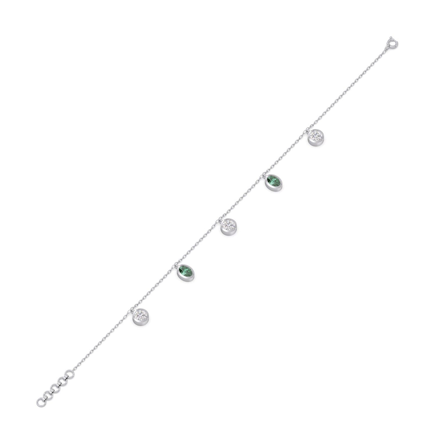 Oval Gem Round Diamond Chain Bracelet