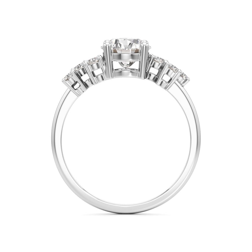 Round Solitaire with Cluster Side Stones Ring