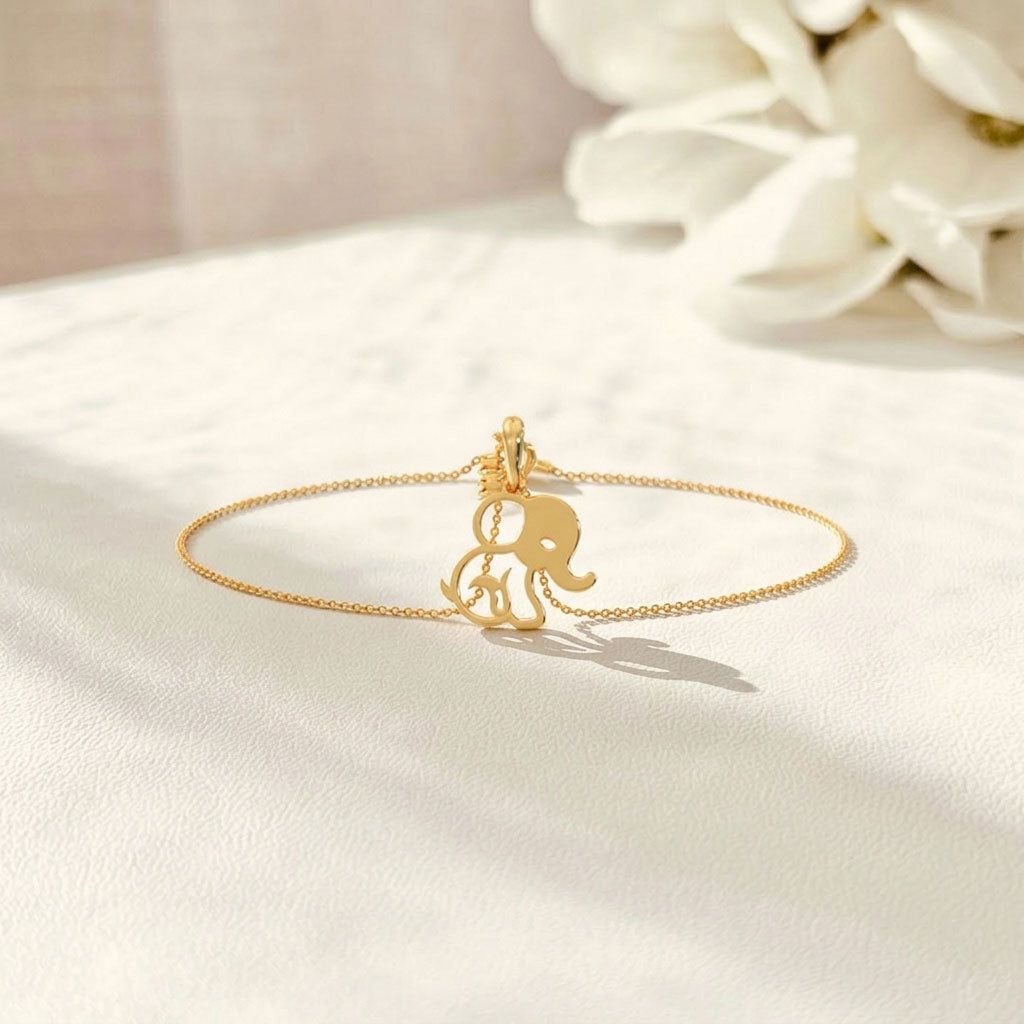 Elephant Charm Plain Gold Chain Bracelet