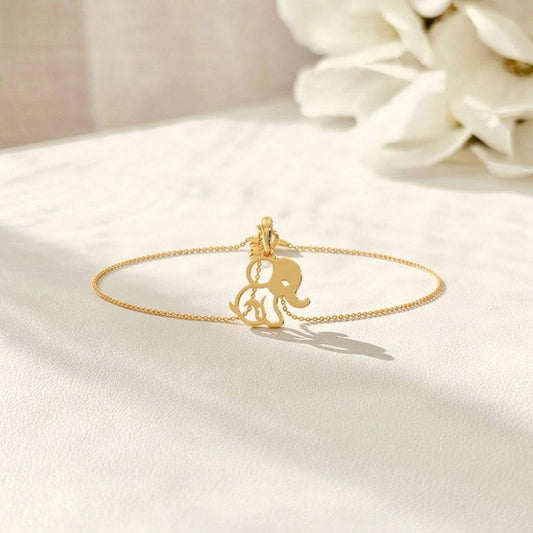 Elephant Charm Plain Gold Chain Bracelet
