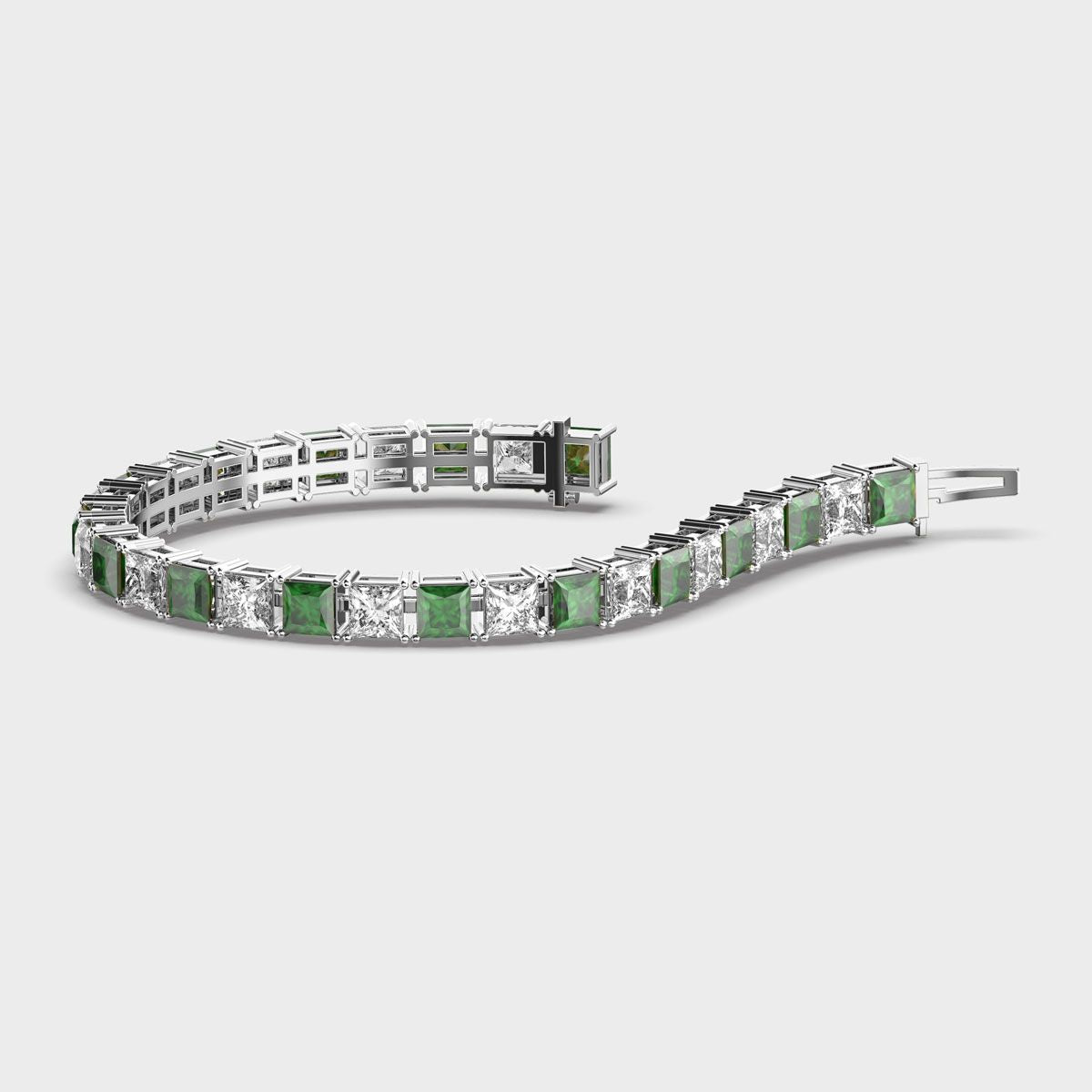 Chunky Princess Cut Diamond and Green Stone Bracelet
