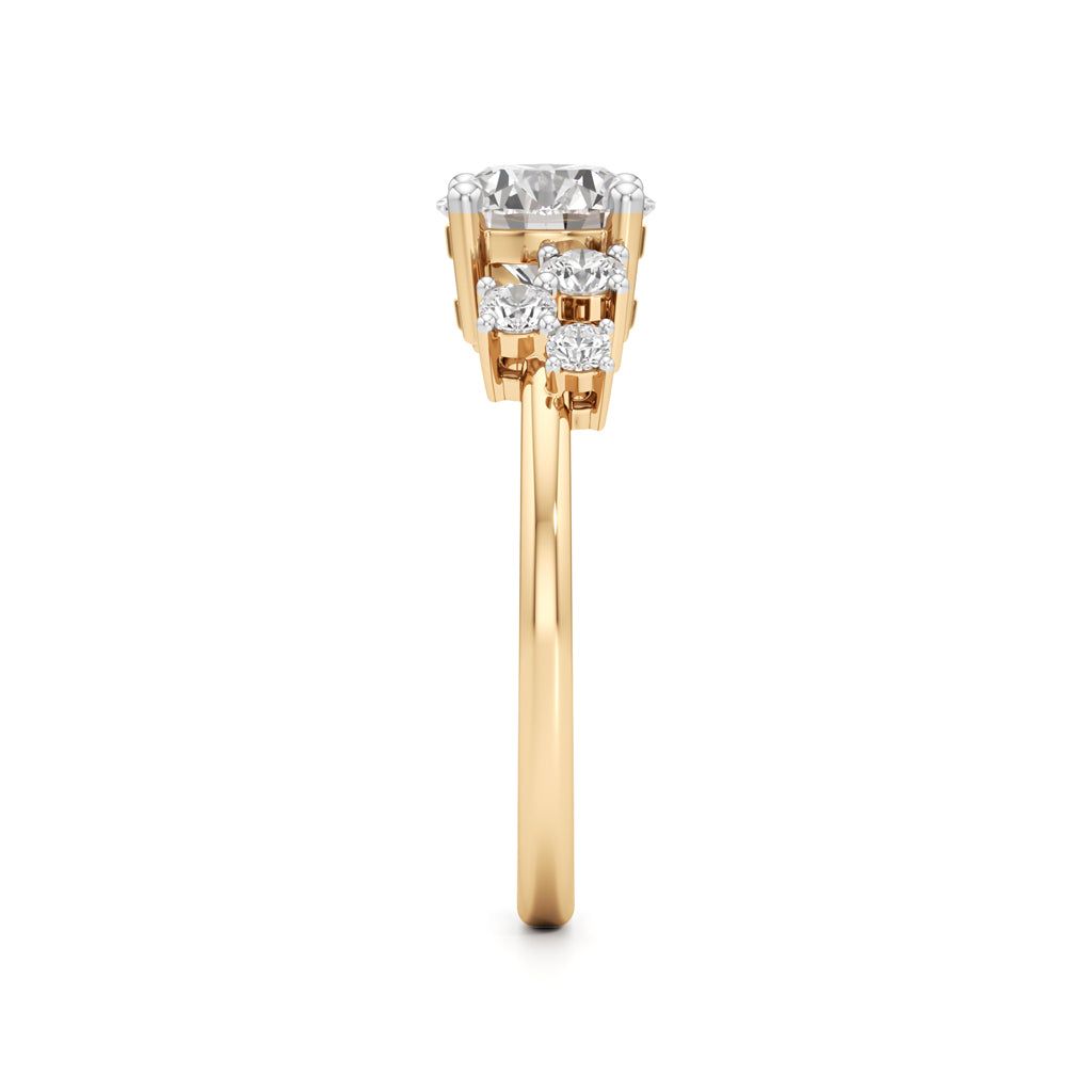Round Solitaire with Cluster Side Stones Ring