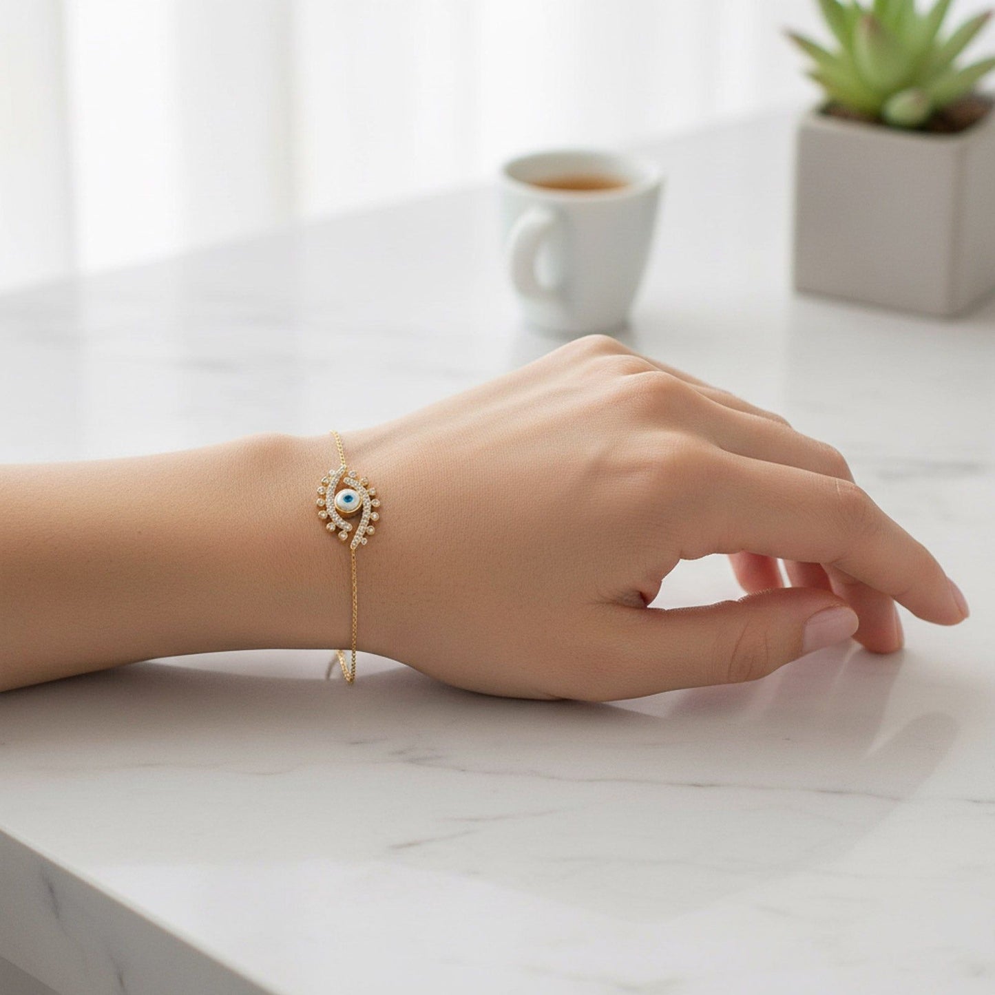 Evil Eye Delicate Diamond Chain Bracelet