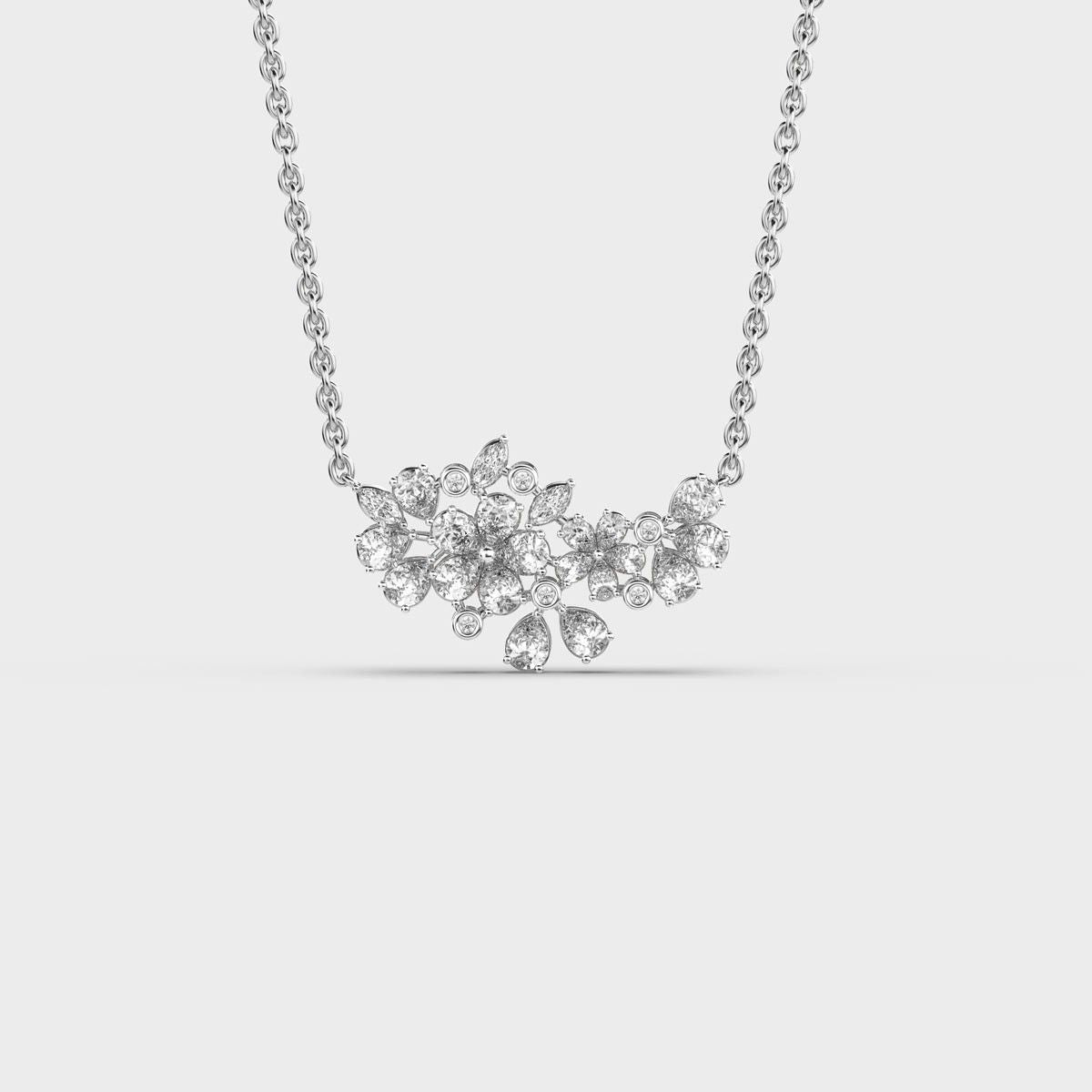 Wild Bloom Diamond Cluster Necklace (With Chain)
