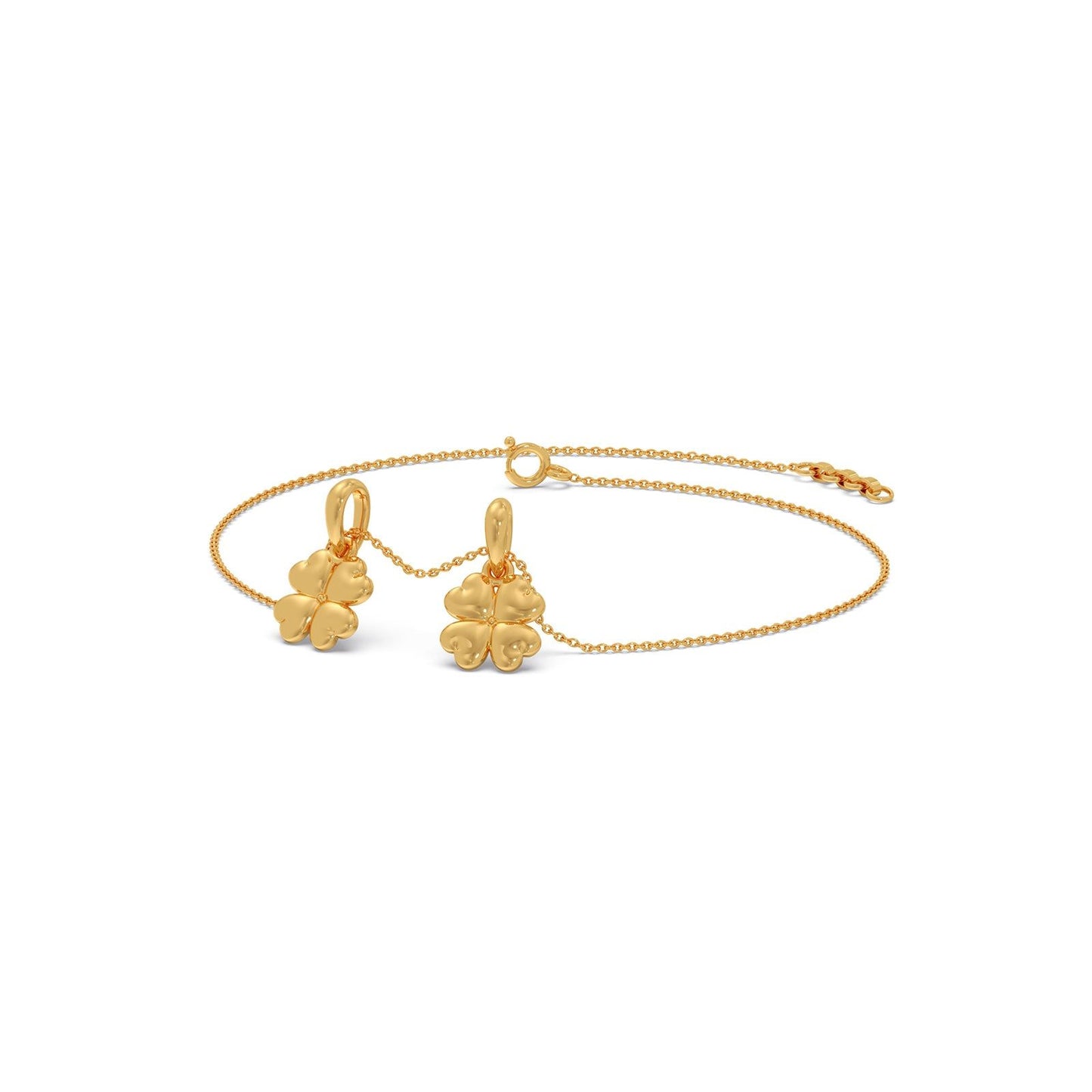 Floral Charms Plain Gold Chain Bracelet