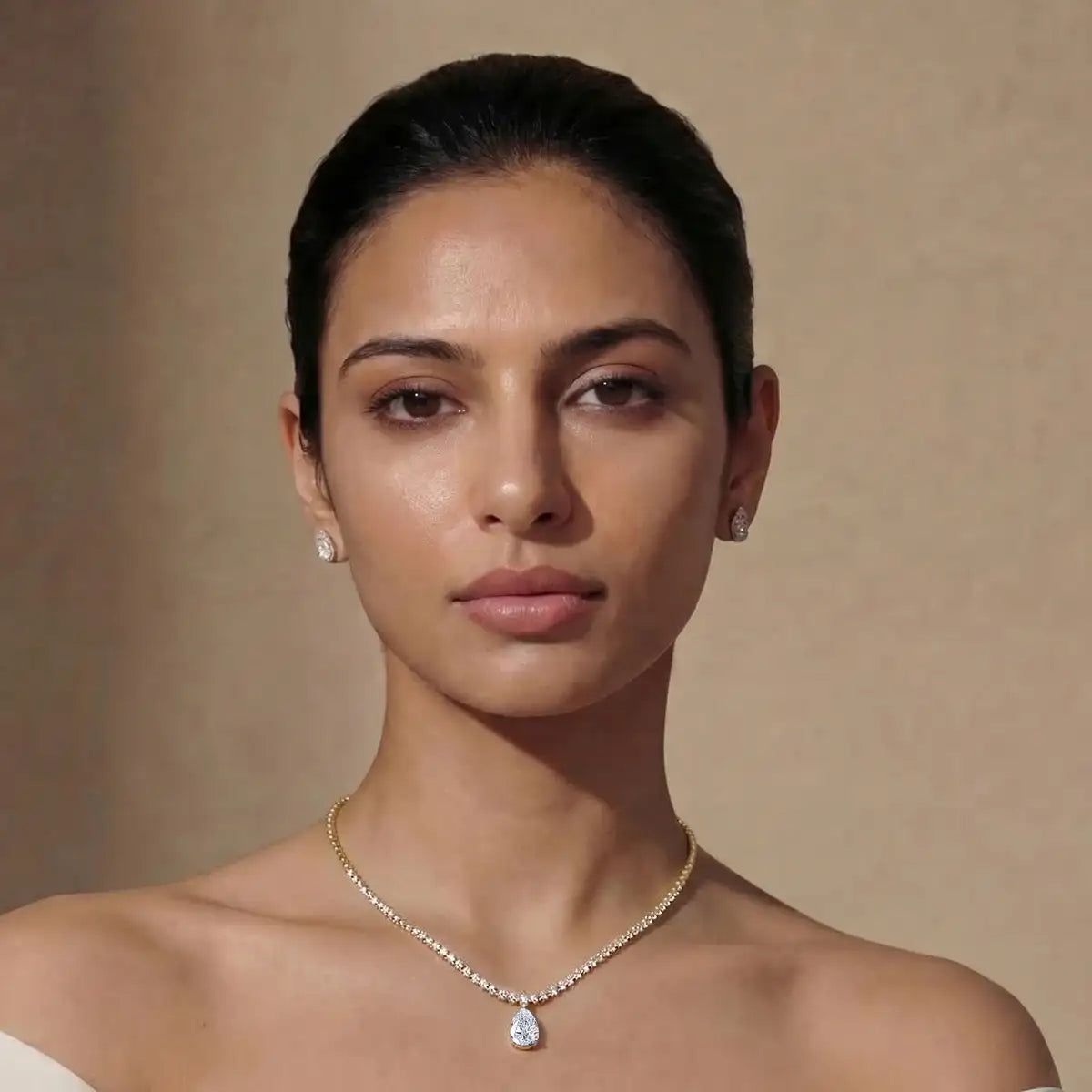 Round Diamond Tennis Necklace with pear shaped pendant