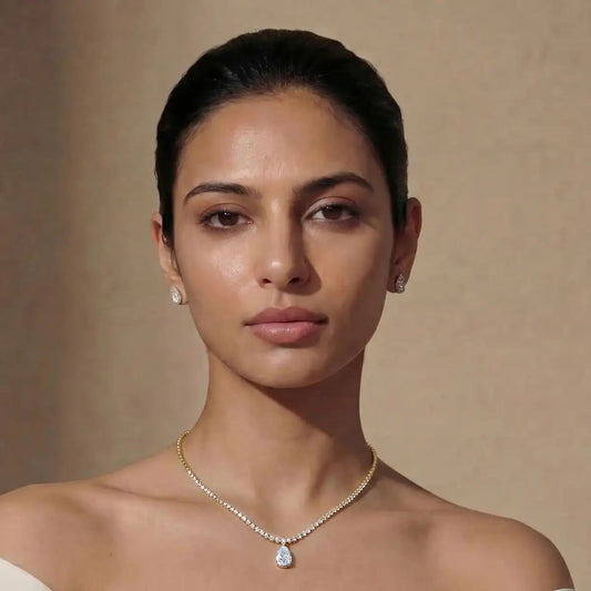 Round Diamond Tennis Necklace with pear shaped pendant
