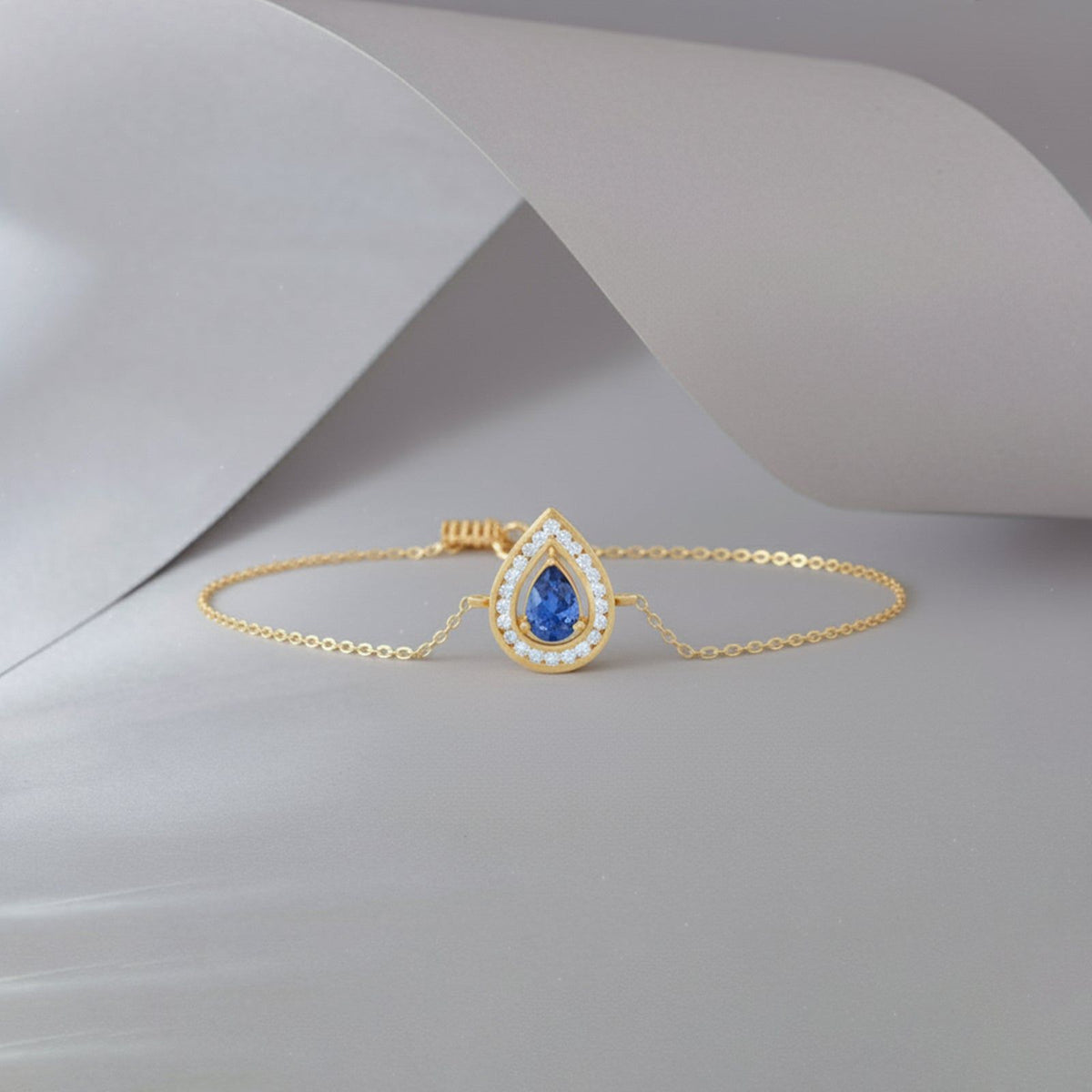Blue Teardrop Halo Diamond Bracelet