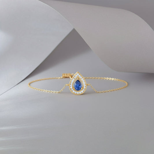Blue Teardrop Halo Diamond Bracelet