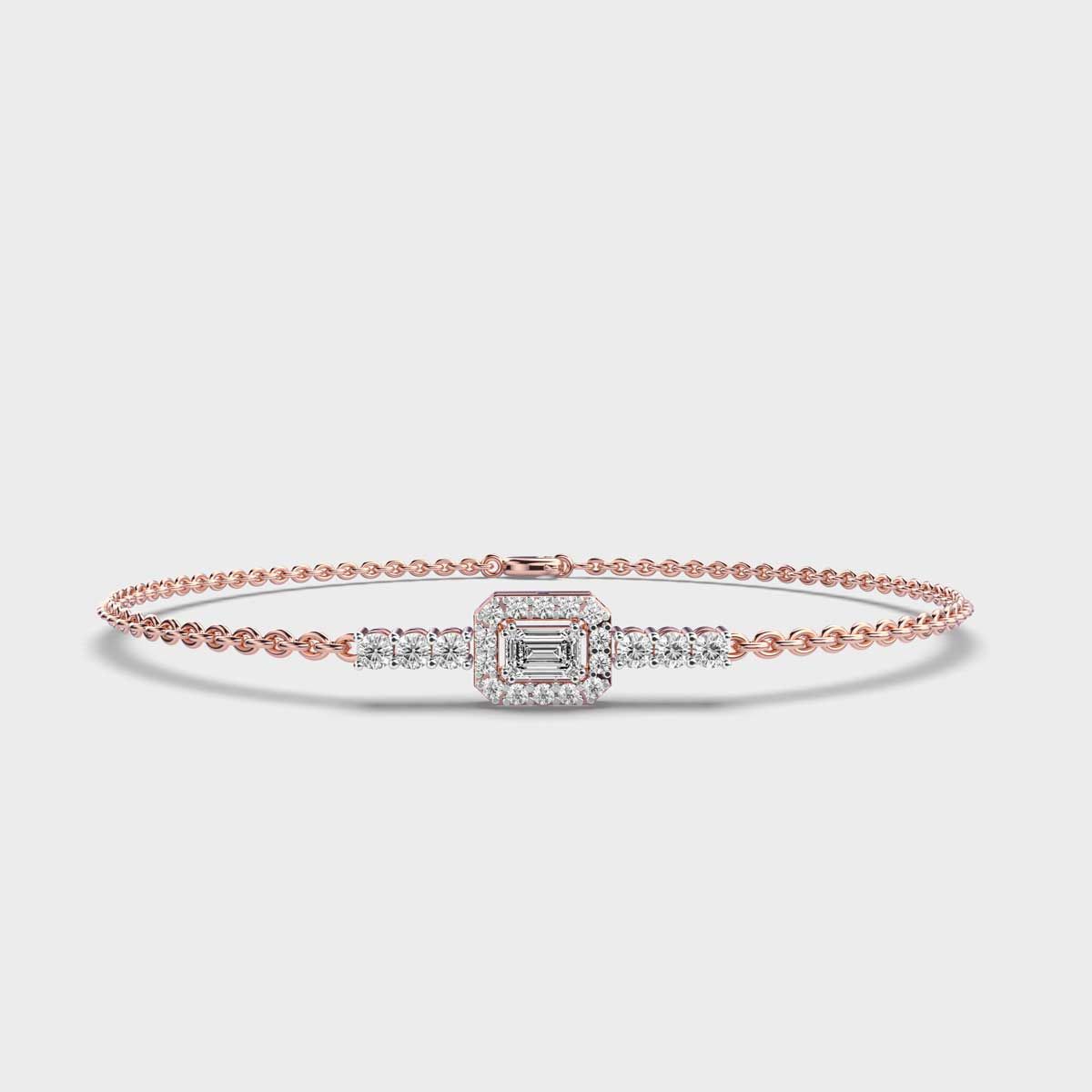 Edgy Halo Emerald Cut Diamond Bracelet