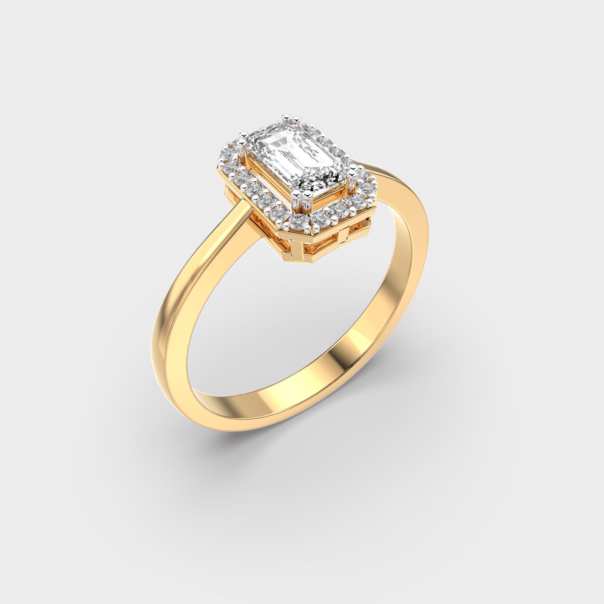 Emerald Diamond Halo Band Ring - View 3