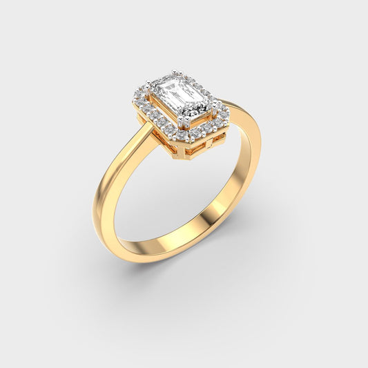 Emerald Diamond Halo Band Ring - View 3