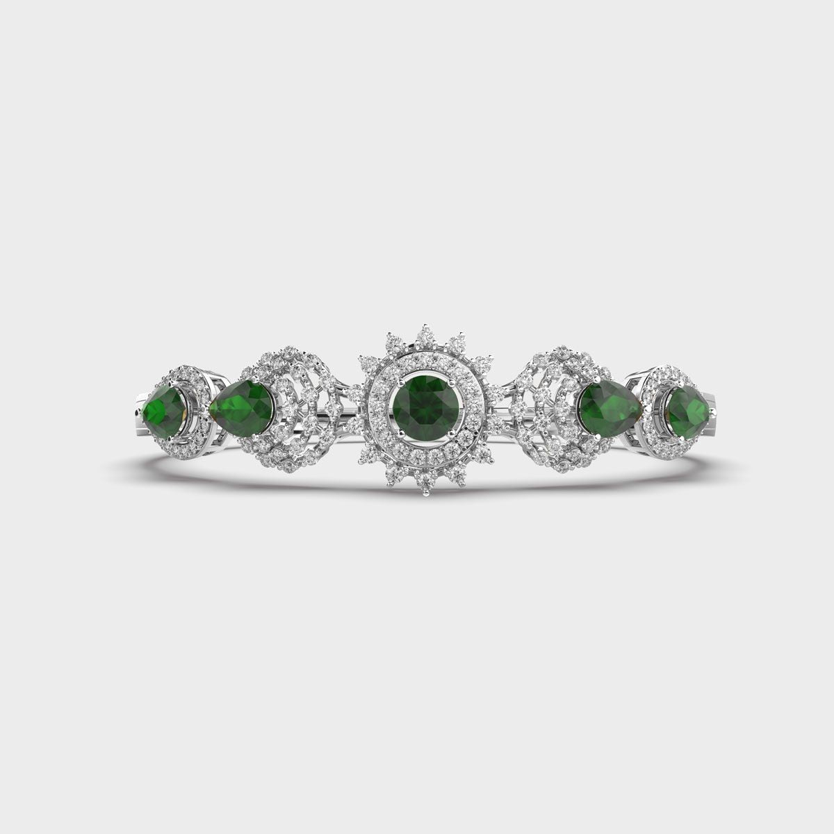 Shimmering Vrinda Green Stone Diamond Kada Bracelet