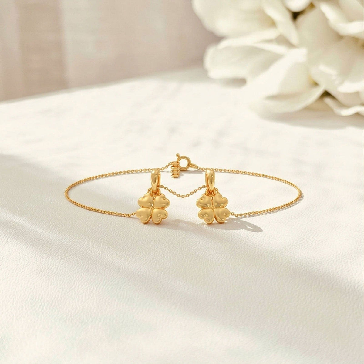 Floral Charms Plain Gold Chain Bracelet